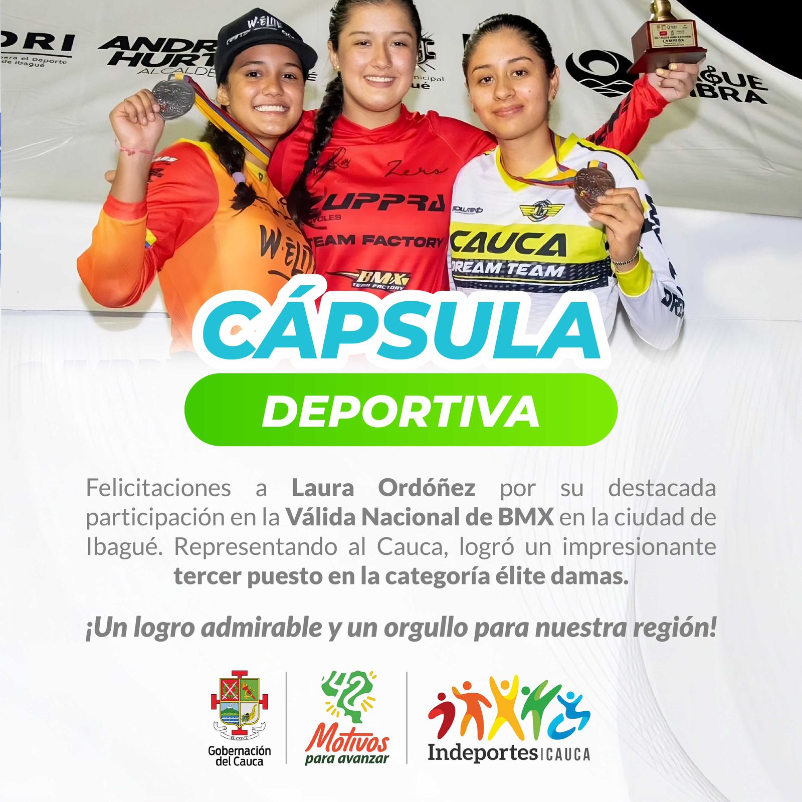 Felicitaciones a Laura Ordoñez por su destacada participación en la Válida Nacional de BMX en la ciudad de Ibagué.